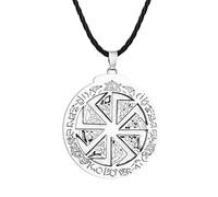 LUTAKU Kolovrat - Collana con ciondolo a forma di mitologia slava, da uomo, simbolo slavo del sole, sole, dio Svarog, catena in pelle da uomo, stile punk Svarga, Pelle
