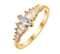 LUTAKU Unique Marquise Anello con zirconi baguette centrale, in rame placcato oro 14 carati, ideale per feste e stile personale