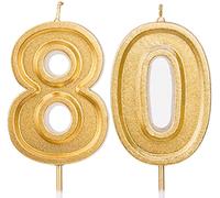 LUTER 7cm Oro Scintillio Buon Compleanno Candele per Torte Candele Numerate Candela di Compleanno Decorazione Cake Topper per Adulti per Bambini (Numero 80)