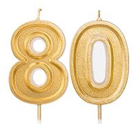LUTER 7cm Oro Scintillio Buon Compleanno Candele per Torte Candele Numerate Candela di Compleanno Decorazione Cake Topper per Adulti per Bambini (Numero 80)