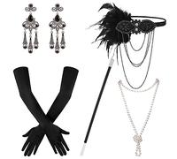 LUTER Accessori Flapper Anni 20, Nero Accessori Flapper Bracciale Perle per Gatsby Ottimo per Fascia Capelli per Gatsby Flapper per Costume da Donna e Ragazza