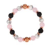 LUTER Bracciale Ansia Donna, Perline Zebrate Braccialetti Perline Cristallo Elastici Fatti Mano Pietra Naturale Bracciale Guarigione Calmante con Gioielli Glitter Dorati (Cristallo Rosa, Pino Bianco)
