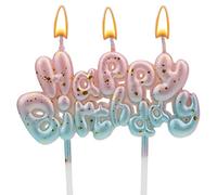 LUTER Candela con Lettera con Numero Gradiente, Candele di Compleanno con Gradiente Rosa Blu per Torta Candele di Compleanno con Lettera con Numeri Decorazione Compleanno Matrimonio (Happy Birthday)