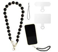 LUTER Cinturino da Polso per Cellulare, Perline di Pietra Cinturino per Telefono con Perline con 2 Linguette di Fissaggio, Staccabile Catena Cordino per Telefono Universale per Donne Ragazze (Nero)