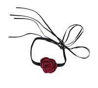 LUTER Collana Girocollo Fiore per Donna, Fiori Rosa Pizzo Nastro Velluto Rose in Tessuto Donne Sposa Festa di Compleanno (Rosso)