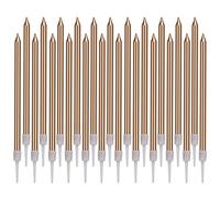 LUTER Metallico Candeline Torta Compleanno Lunghe con Il Titolare Champagne Gold Candele per la Decorazione della Festa Nuziale di Compleanno(48 Pezzi)