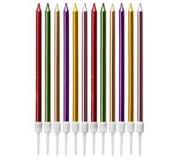 LUTER Metallico Candeline Torta Compleanno Lunghe con Il Titolare Multicolore Candele per la Decorazione della Festa Nuziale di Compleanno (24 Pezzi)