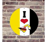 lutieger I Love My Country Brunei divertente novità decorazione da parete in metallo per bagno soggiorno cortile 30,5 x 30,5 cm bandiera rotonda città festival internazionale fattoria targa in metallo