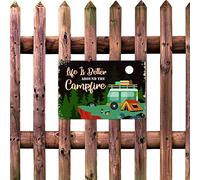 lutieger Life is Better Around The Campsite Farmhouse Rustico Campeggio Targa in metallo con scritta in lingua inglese Hand Pained Garden Decor UV stampato facile montaggio vintage metallo da parete