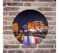lutieger Skyline Las Vegas City Landscape Hanging Metal Wall Decoration for Men Living Room Yard 30,5 x 30,5 cm Round Nevada Contemporary Cityscape personalizzato metallo latta segno per giardino