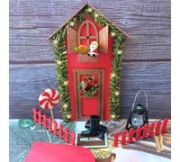 Lutin Farlone di Natale, Porta in miniatura Fata a LED, Elfo Farlante Noel Decorative, Mini Porta in Miniatura, Decorazione Noel Legno Finestra Scaletta Zerbino Accessori Luminoso Deco Kit
