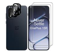 Lutree Pellicola protettiva per OnePlus 15R 5G, confezione da 2 + 2 in vetro temperato + protezione per obiettivo della fotocamera (nero), durezza 9H, pellicola HD senza bolle, vetro protettivo
