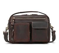 LUUFAN Borsa a tracolla da uomo in vera pelle, da viaggio, multitasche, borsa a tracolla, per tempo libero, lavoro, attività all'aperto, marrone scuro