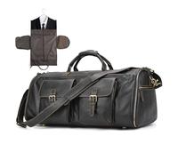 LUUFAN Borsa da viaggio in vera pelle, grande capacità, multi tasca, con scomparto per scarpe, borsa a tracolla da uomo, per sport notturni, weekend, nero