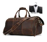 LUUFAN Borsa porta abiti in pelle di grande capacità, borsa da viaggio con scomparto per scarpe, da uomo e donna, convertibile, organizer da appendere per viaggi d'affari, marrone