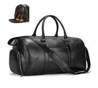 LUUFAN Borsone da viaggio in vera pelle di grande capacità, impermeabile, con scomparto per scarpe, borsa a tracolla per uomo e donna, vacanze, lavoro, sport, 55 cm, nero, Retro