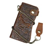 LUUFAN Portafoglio lungo da uomo in vera pelle con catena porta carte di credito portafoglio con tasca portamonete (Tiger)
