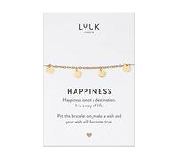 LUUK LIFESTYLE Bracciale in filigrana con pendenti a monetine I cerchio e dedica HAPPINESS, gioielli per donne, stile minimalista e semplice, catena delicata e impermeabile, portafortuna, oro