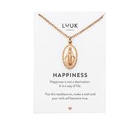 LUUK LIFESTYLE Catenina in acciaio inossidabile con pendente Vergine Maria e biglietto dedica HAPPINESS, portafortuna, catenina regolabile, rosa