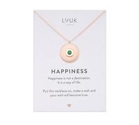 LUUK LIFESTYLE Collana con ciondolo a piatto rotondo e pietra verde, chic e formale, lunghezza regolabile, 50 cm, oro rosa