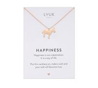 LUUK LIFESTYLE Collana con ciondolo asino e acciaio inossidabile (50cm), con carta HAPPINESS, gioielli elegante, portafortuna, idea regali donna, lei, compleanno, natale, animali, oro rosa