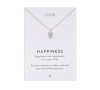 LUUK LIFESTYLE Collana con ciondolo pigna e acciaio inossidabile (50cm), con carta HAPPINESS, gioielli moderno, portafortuna, idea regali donna, lei, ragazza, compleanno, argento
