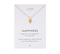 LUUK LIFESTYLE Collana con ciondolo pigna e acciaio inossidabile (50cm), con carta HAPPINESS, gioielli semplice, portafortuna, idea regali donna, lei, ragazza, compleanno, oro