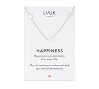 LUUK LIFESTYLE Collana filigrana con ciondoli luna e stelle, dedica HAPPINESS, in acciaio inossidabile, idea regalo per donna, ragazza, stile semplice, argento