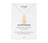 LUUK LIFESTYLE Collana filigrana con pendente ananas e biglietto dedica HAPPINESS, acciaio inox, idea regalo donna, gioielli per la vita quotidiana e le vacanze, oro
