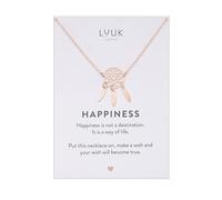LUUK LIFESTYLE Collana portafortuna con ciondolo acchiappasogni I Dream catcher e dedica HAPPINESS, portafortuna, rosa