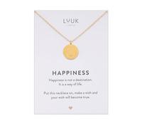 LUUK LIFESTYLE Collanina in acciaio inossidabile con ciondolo a smiley I sorriso e dedica HAPPINESS, portafortuna per amica, simbolo positività, giovanile, catenina dell'amicizia, oro