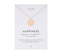 LUUK LIFESTYLE Collanina in acciaio inossidabile con ciondolo a smiley I sorriso e dedica HAPPINESS, portafortuna per amica, simbolo positività, giovanile, catenina dell'amicizia, rosa