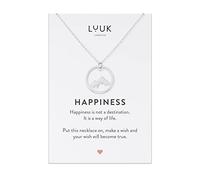 LUUK LIFESTYLE Collanina in filigrana con ciondolo vetta della montagna e dedica HAPPINESS, in acciaio inox, idea regalo per donna e ragazza, stile semplice e trendy, catenina dell'amicizia, argento