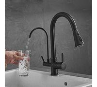 LUUYYI Rubinetto con filtro a 3 vie per lavello da cucina, doccetta estraibile e beccuccio girevole, rubinetto dell'acqua in nichel spazzolato per sistema di purificazione sotto il lavandino