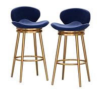 LUUYYI - Set di 4 sgabelli girevoli in velluto moderno con schienale rosa in metallo, altezza 65 cm, elegante aggiunta all'isola della cucina o al bar di casa (2 pezzi), colore blu