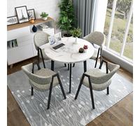 LUUYYI Set di tavolo rotondo e sedia, mobili semplici per la reception e la negoziazione, combinazione di 5 pezzi per balcone di casa, area ricreativa, piccoli spazi (bianco+grigio fumo, 80 x 75 cm)