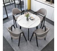 LUUYYI Set di tavolo rotondo e sedie, mobili semplici per la negoziazione della reception, combinazione di 5 pezzi per balcone di casa, area ricreativa, piccoli spazi (bianco grigio, 80 x 75 cm)