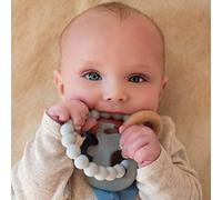 Luv N Care/NUBY Nuby - Anello massaggiagengive in legno naturale e silicone, 3 M+, elefante, grigio