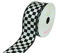 LUV RIBBONS Fabric Ribbon by Creative Ideas, 1-1/2-Inch, Black Checkered, White by LUV RIBBONS
