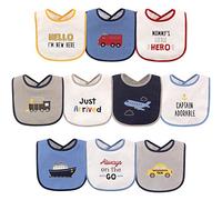 Luvable Friends Baby Drooler Bibs with Waterproof Backing, 10 Pack, Transportation, One Size