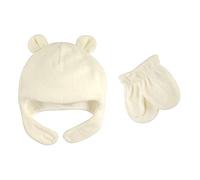 Luvable Friends Baby Fleece Bear Hat and Mitten Set, Cream, 4T