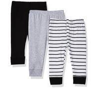 Luvable Friends - Pantaloni unisex in cotone per neonati, a righe nere, confezione da 3