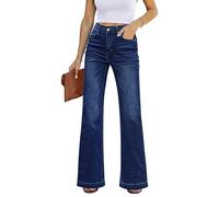 luvamia Jeans svasati a vita alta per le donne Jeans larghi elasticizzati a gamba larga, Blu scuro, XL