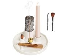 Luvan Bruciatore d’Incenso in Ceramica 5-IN-1 Multifunzionale con Vassoio per la Cenere, Porta Incenso e Candela per Bruciare Salvia, Palo Santo, Bastoncini e Coni d’Incenso, per Yoga, Meditazione,Zen