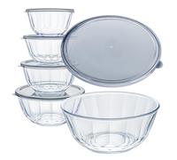 Luvan Set di Ciotole in Vetro con Coperchio da 5 Pezzi (0,8L/1,05L/1,6L/2,7L/4,45L) - Ciotole per Insalata in Vetro Resistente al Calore, Adatte a Microonde e Lavastoviglie