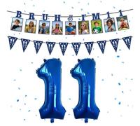 Luvart Striscione fotografico per 11° compleanno, set per ragazzo con | Si ripiega ordinatamente dopo la festa, adatto all'interno o all'esterno, veloce da installare prima dell'arrivo degli ospiti