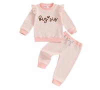 LUVCES Abbigliamento Ragazzi e Ragazze Abiti Coordinati Manica Lunga a Righe Felpa Top+ Pantaloni 2 Pezzi Fratelli Sorelle Vestiti Set per Bambini Rosa Big Sis 2-3 Anni