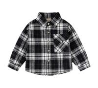 LUVCES Camicia Quadri Manica Lunga per Ragazzino Camicie Button Down per Bambini Vestiti Autunno Primavera a Quadri Rossa Natalizia per Bambini Plaid Bianco e Nero 5-6 Anni