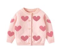 LUVCES Cardigan per Bambina Grazioso Cardigan in Maglia di Cotone con Cuori e Fiori Abbigliamento Autunno Inverno Knit Maglione Vestiti per Bambine Cuore Rosa dell'amore 12-18 Mesi