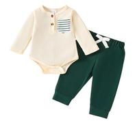 LUVCES Neonati Bambino Maschio Vestiti Set Tutina a Righe a Maniche Lunghe + Pantaloni Elastici in Vita Set da 2 pezzi per autunno primavera Vestito Outfit 2Pcs Blocco di colore albicocca 6-12 Mesi